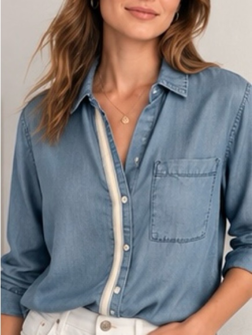 Cloth & Stone for Anthropologie Chambray Tencel Button-Down Shirt | Size M